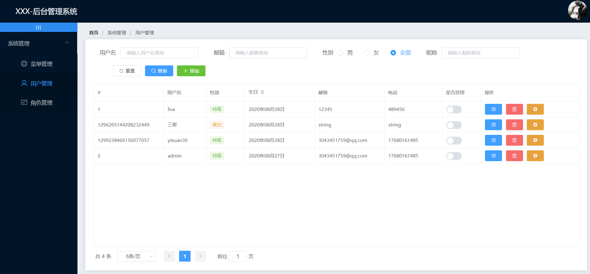 用户管理页